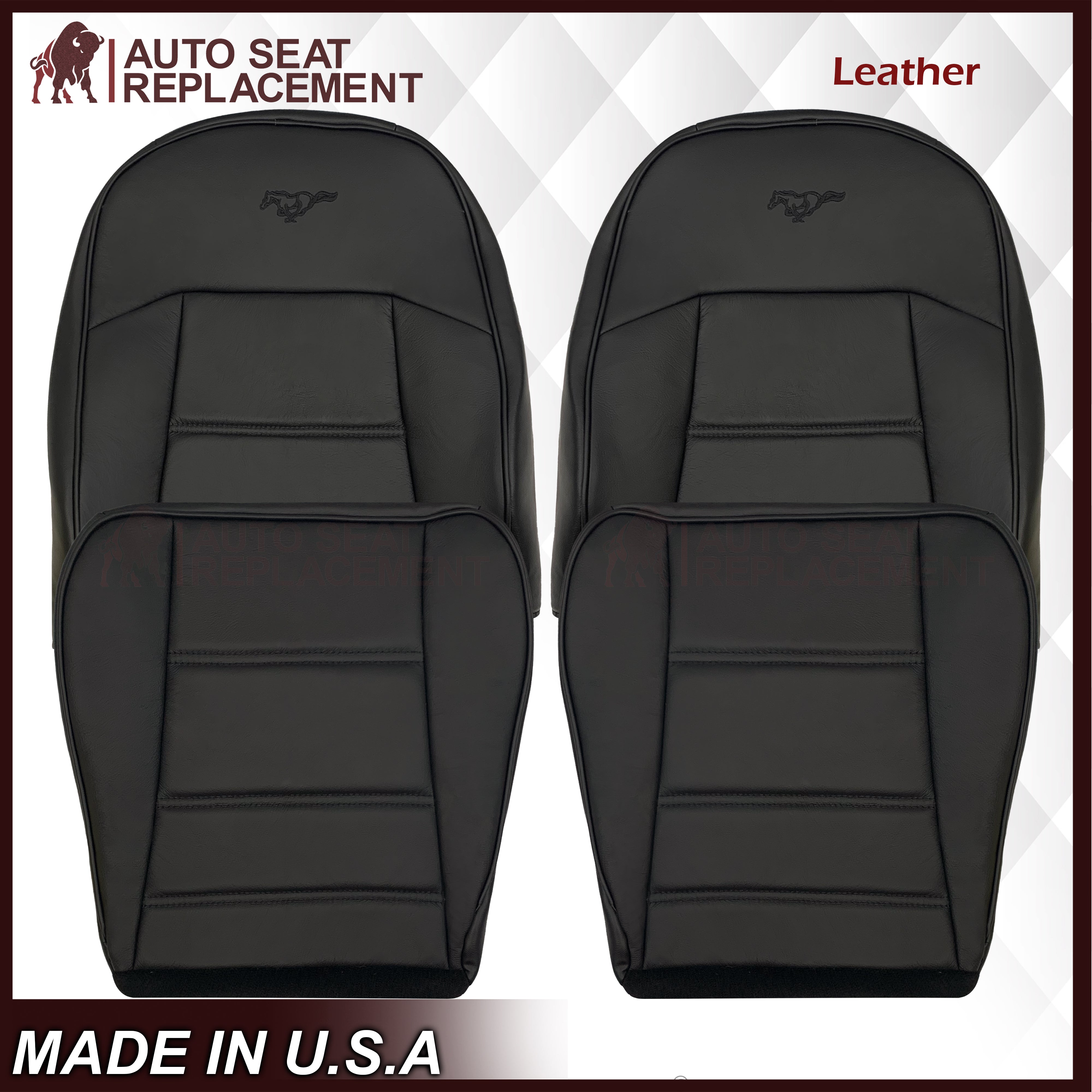 1999-2004 Ford Mustang V6 Replacement Seat Covers - Ebony Black Leather/Cloth Options | Perfect for Car Restoration & Customization