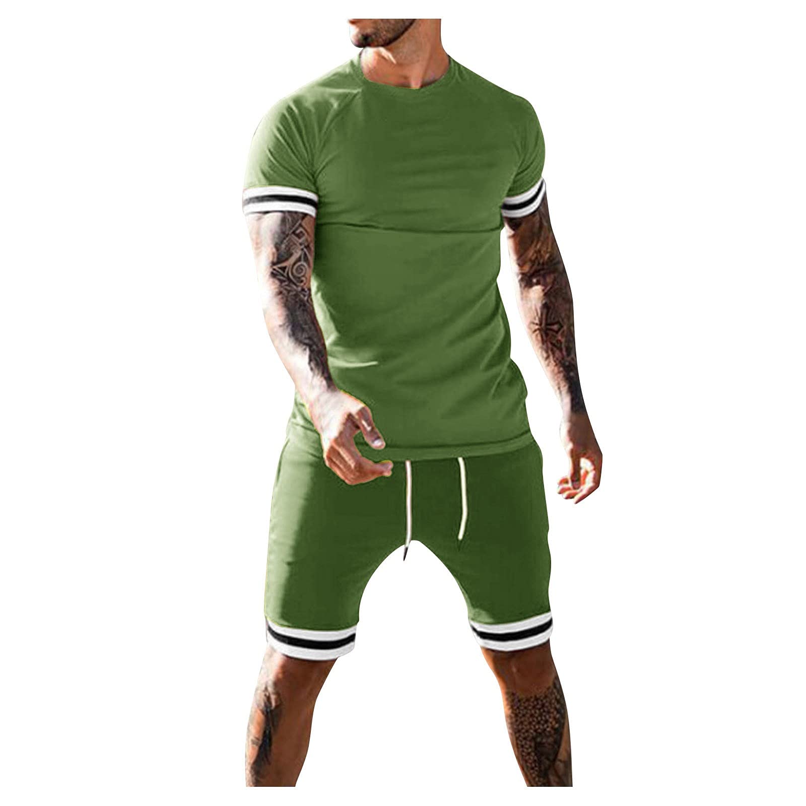 YYblue Men's 2-Piece Summer Beach Outfit - Patchwork Short Sleeve Shirt & Shorts Set for Plus Size Men | Casual Wear, Vacation Style, Pool Party Outfit