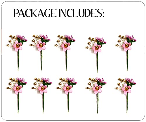 Golden Pearl Floral Hair Pins for Women - Round Flower Hair Clips with Pearls, Wedding Bridal Hair Accessories, Baby Pink Pack of 10 - Perfect for Weddings, Proms, Parties and Special Occasions