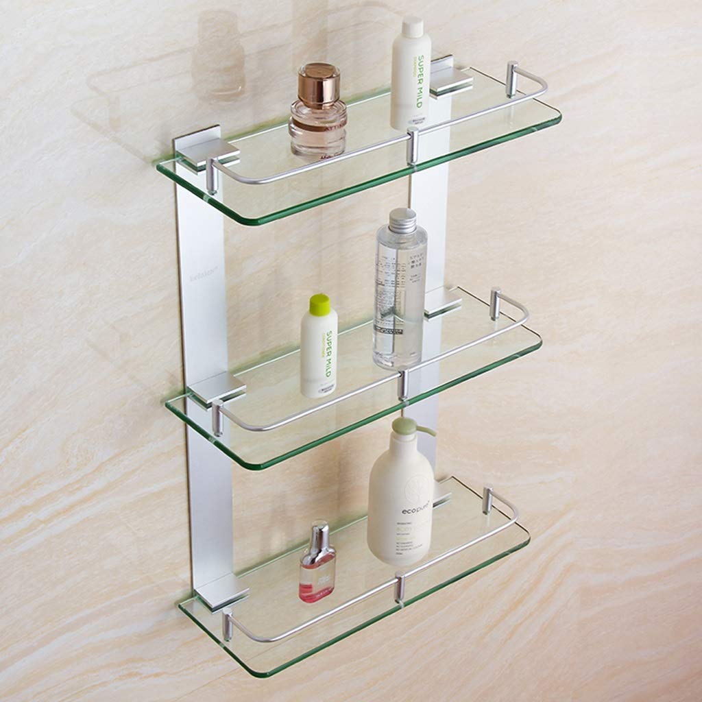 3-Tier Hanging Shower Caddy - 7mm Tempered Glass Bathroom Shelf with Silver Screw Fittings - 500mm Bath Organizer for Shampoo, Soap & Toiletries - Perfect for Small Spaces & Clutter-Free Showers