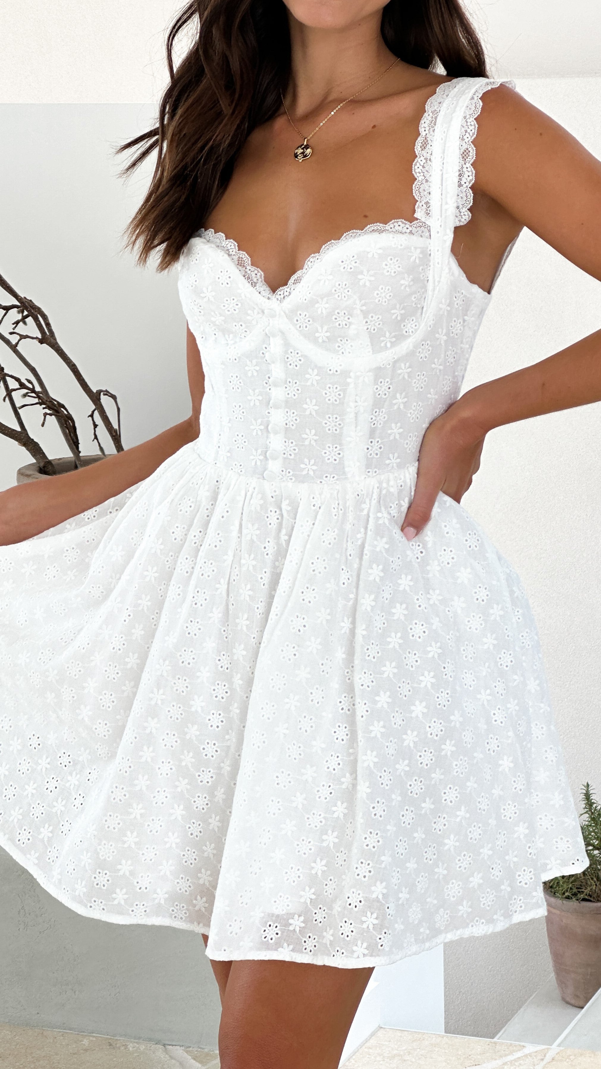 Kaiya Mini Dress for Women - White Summer Party Dress, Casual Flowy Short Dress for Beach, Date Night, and Vacation