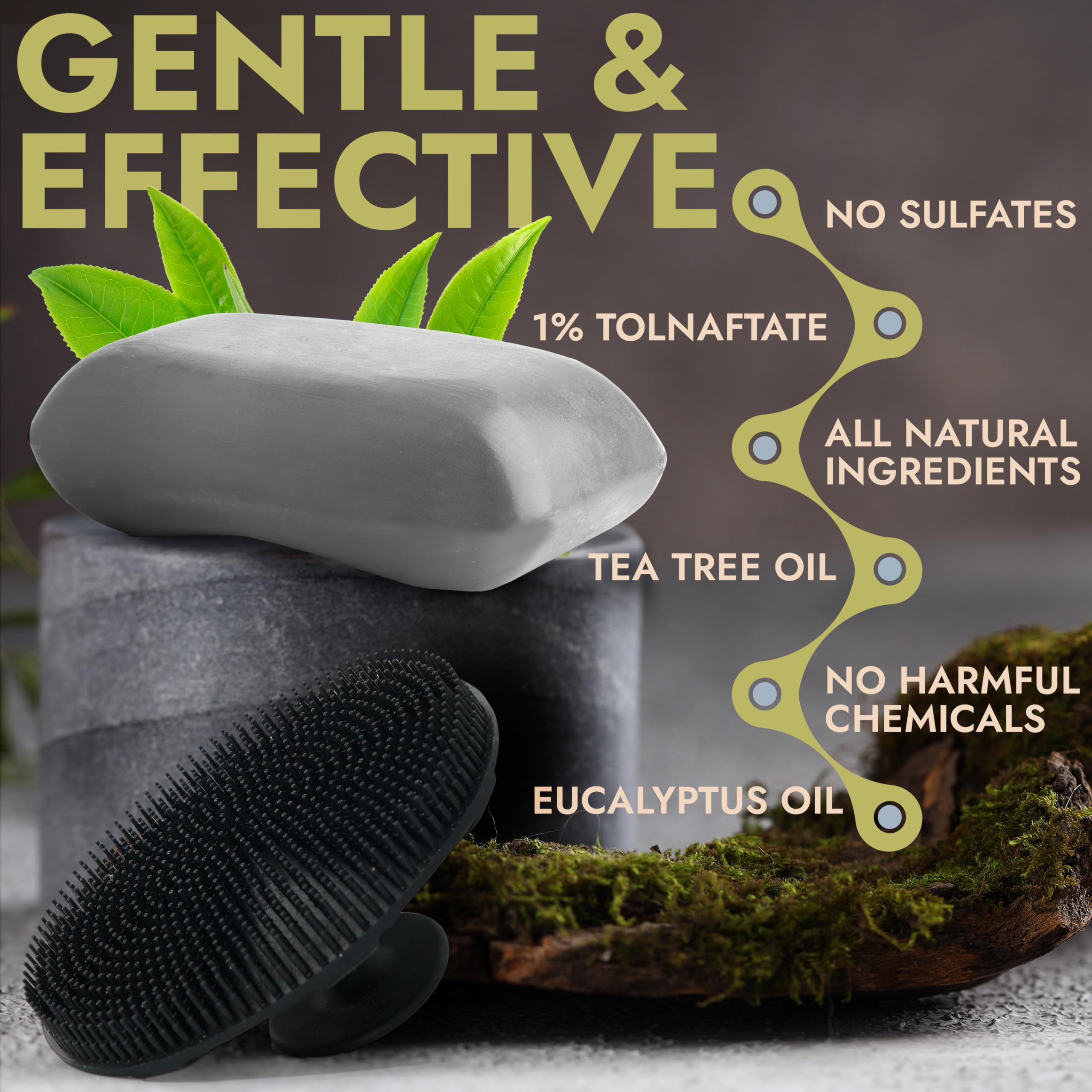Antifungal Soap Pack of 2 - Medicated Jock Itch Treatment for Men & Women | Fights Ringworm, Athlete's Foot & Fungal Infections | Antibacterial Tea Tree Oil Soap with 1% Tolnaftate & Exfoliating Scrubber | Deep Cleansing for Gym, Sports & Daily Hygiene