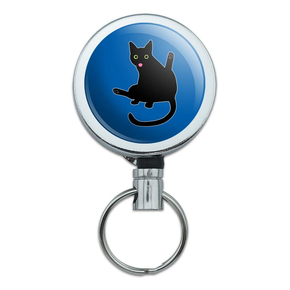 Black Cat Lifting Leg Keychain - Heavy Duty Metal Retractable ID Badge Holder with Belt Clip for Work, Office, and Security Access