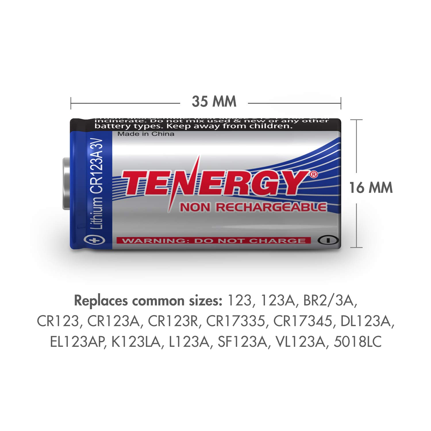 Tenergy 3V CR123A Lithium Battery - 1500mAh High Performance, UL Certified & PTC Protected - 24 Pack Non-Rechargeable Batteries for Cameras, Smart Sensors, Flashlights, and Home Security Systems