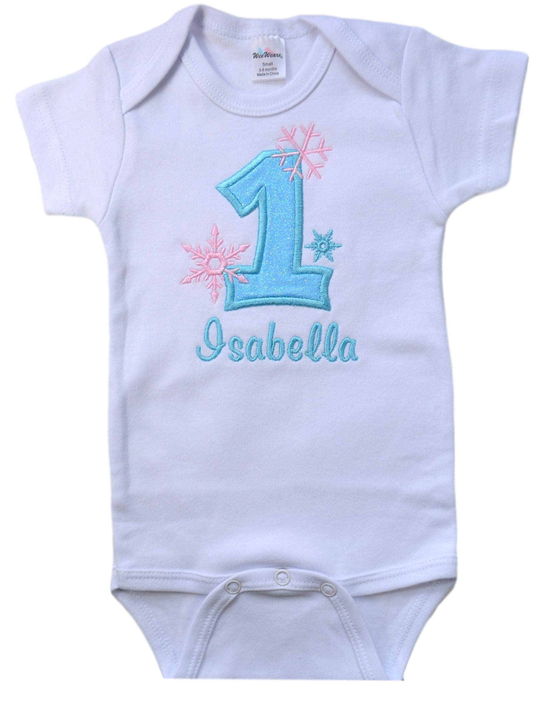 Custom Embroidered SNOW PRINCESS 1st Birthday Bodysuit - Personalized Baby Girl Outfit with Name for Birthday Party & Photo Shoots