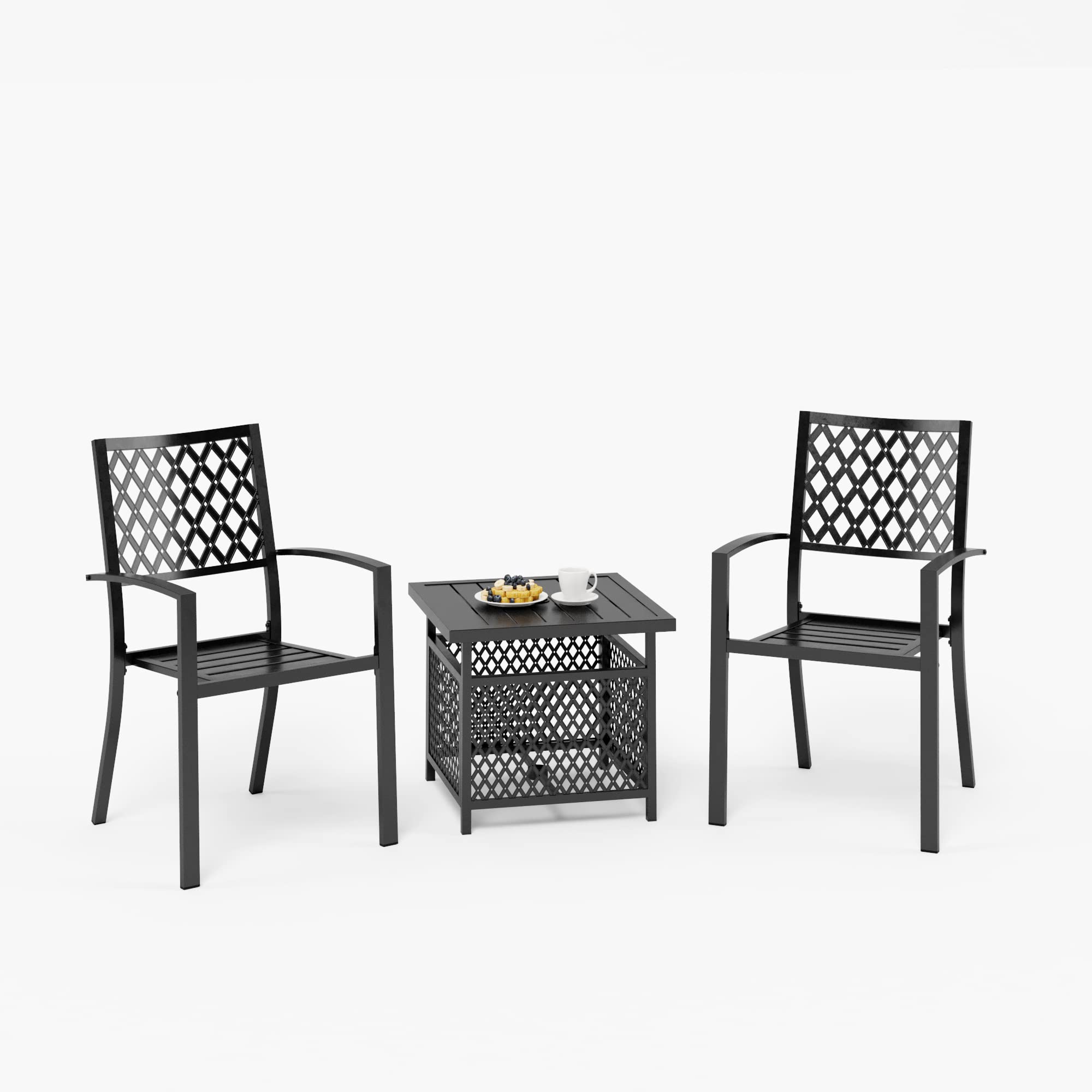 MFSTUDIO 3-Piece Outdoor Metal Bistro Set - Patio Dining Furniture with Coffee Table for Garden, Backyard, Balcony - Black | Perfect for Morning Coffee, Outdoor Entertaining & Relaxation