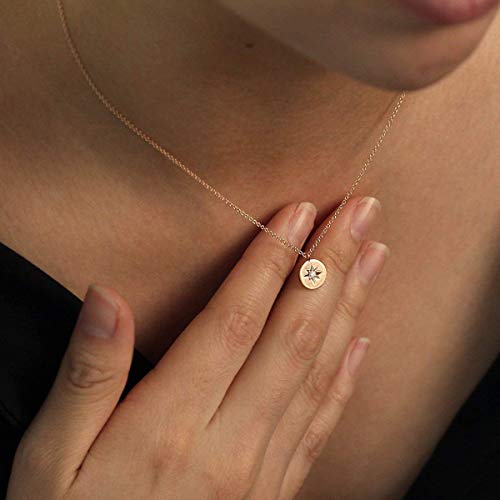 14K Gold Polaris Diamond Pendant Necklace - Minimalist Layering Star Necklace with Disc Charm | Perfect for Everyday Wear, Gift Giving & Special Occasions