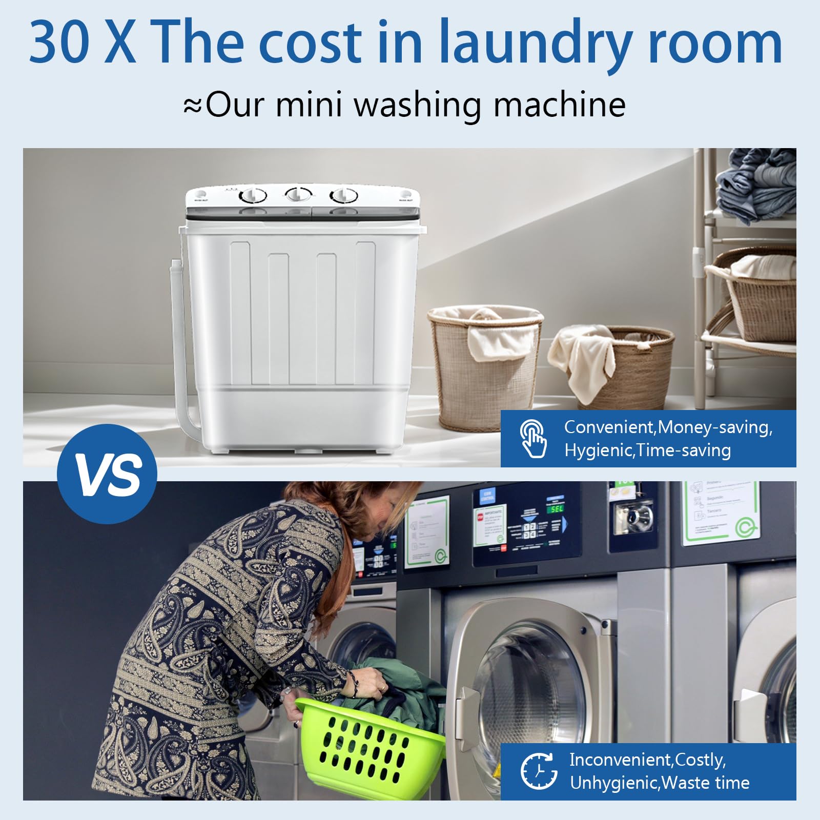 Portable Twin Tub 32lbs Washing Machine with Drying Rack & 10 Hangers - Compact 22lbs Washer & 10lbs Spinner - Semi-Automatic Laundry Combo for Small Spaces, Dorms, Apartments - Perfect for RV, Camping & Tight Living Areas