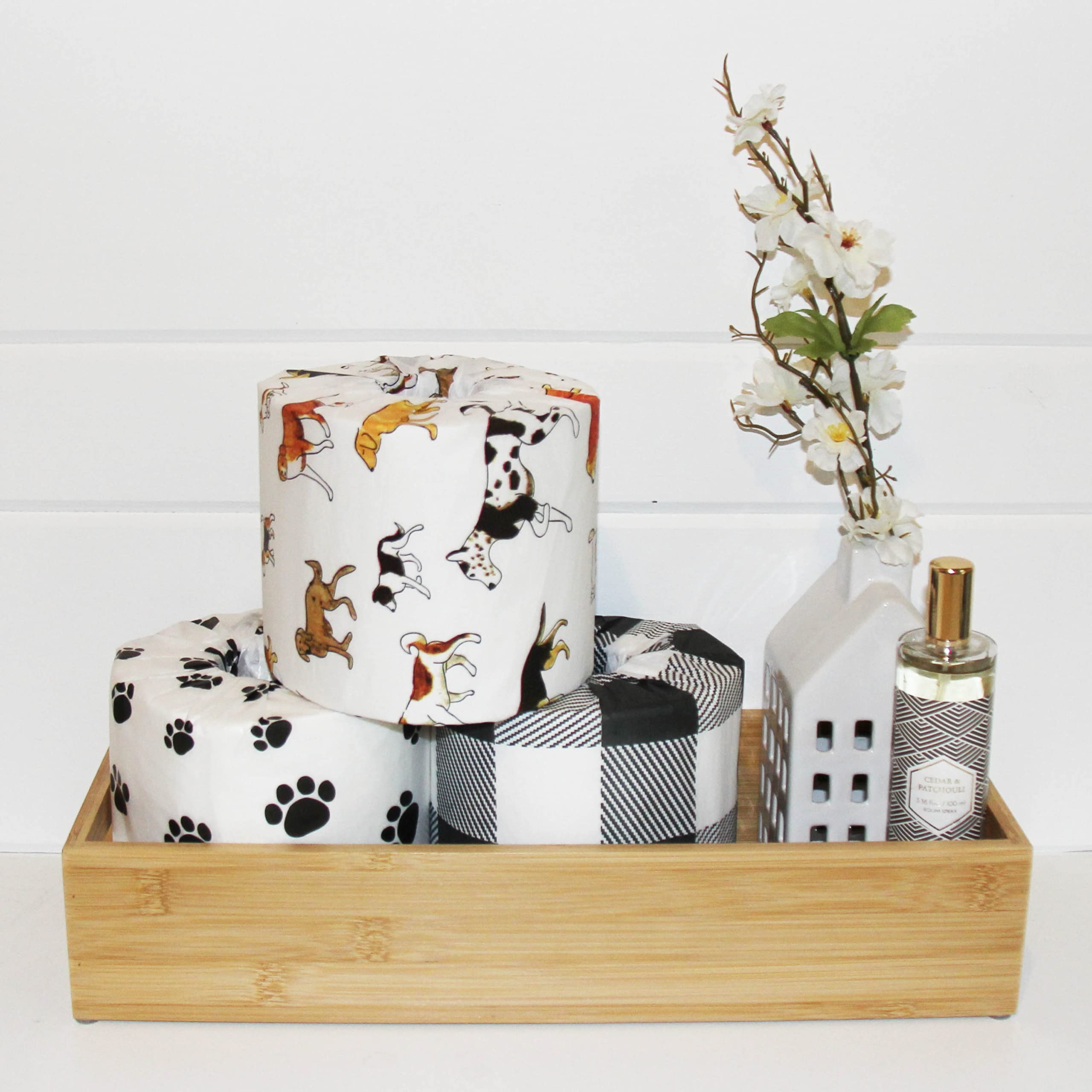 Decorative Toilet Paper Covers Set - 9 Unique Paper Wraps (3 Each Design) Universal Fit for All Toilet Paper Rolls - Man's Best Friend Pattern - Perfect for Bathroom Decor, Home Styling & Gift Giving