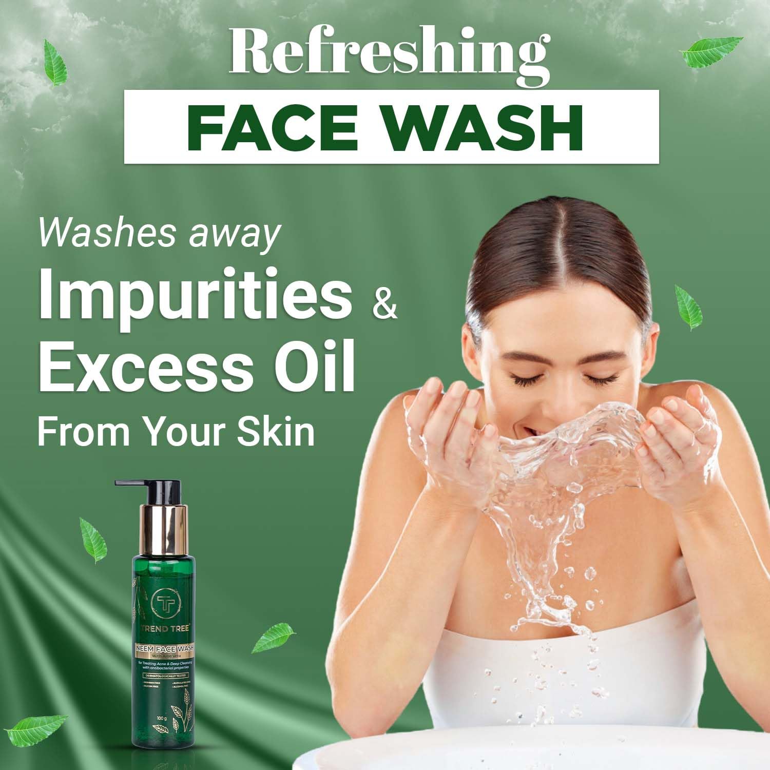 TRENDTREE® Natural Neem Face Wash with Aloe Vera Extract - Acne & Pimple Control for Oily & Dry Skin | Sulfate-Free, Paraben-Free, Alcohol-Free & Fragrance-Free Unisex Cleanser | Promotes Natural Glow (100ml) | Perfect for Daily Skincare Routine & Sensitive Skin Care
