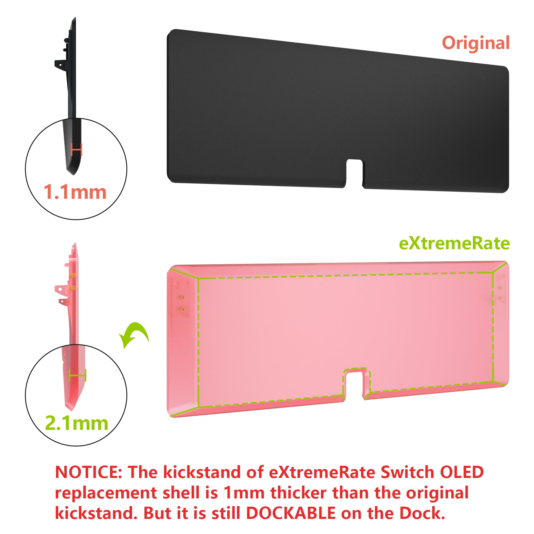 eXtremeRate Cherry Pink DIY Replacement Back Plate Housing Shell Case with Kickstand for Nintendo Switch OLED Model - Perfect for Custom Gaming Setup & Console Protection (Console & Joy-Con Not Included) ZNSOM5004