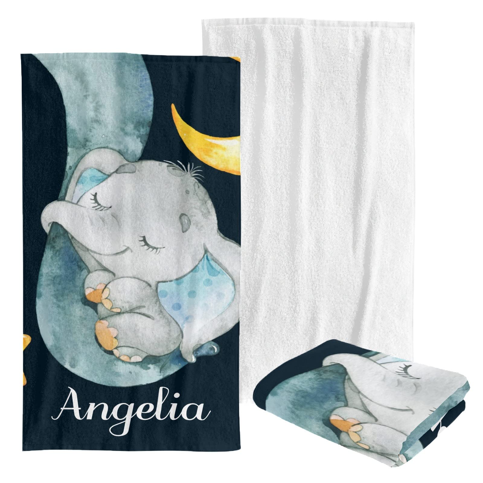Custom Personalized Beach Towel - Large Soft Quick Dry Bath Towel Blanket for Swimming, Sunbathing, Travel - Perfect for Kids, Men, Women, Boys & Girls - Cute Sleeping Elephant Design for Baby