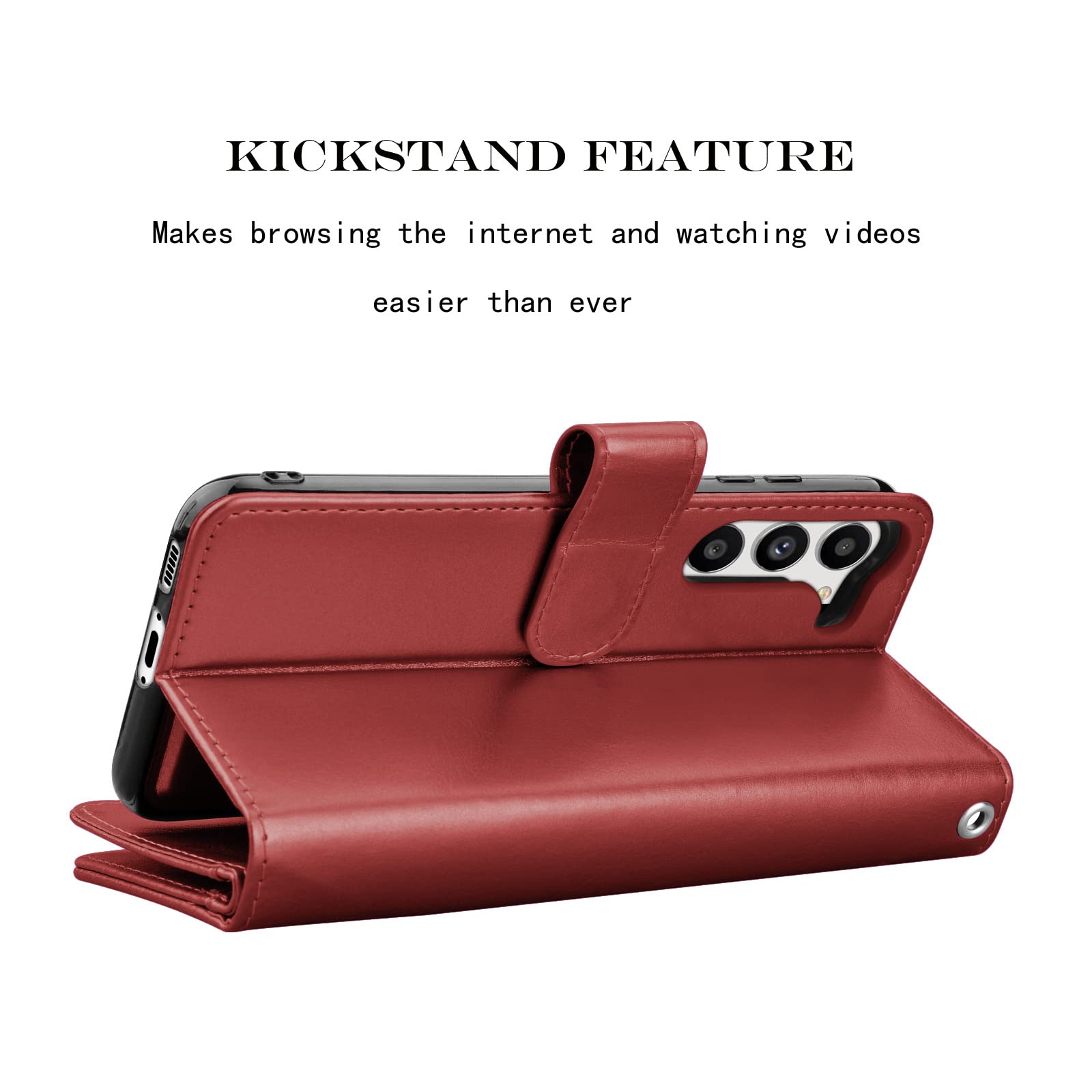 Premium PU Leather Wallet Case for Samsung Galaxy S23 Plus - 9 Card Slots, Detachable Magnetic Cover with Kickstand & Lanyard (Wine Red) | Perfect for Business Travel, Commuting and Everyday Protection