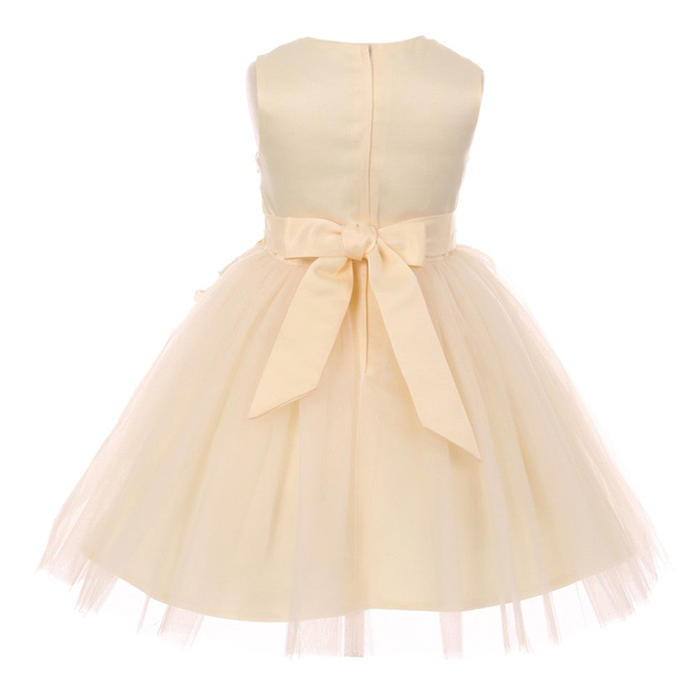 Big Girls Champagne 3D Floral Appliques Soft Tulle Flower Girl Dress - Size 8-12 | Perfect for Weddings, Birthday Parties & Special Occasions