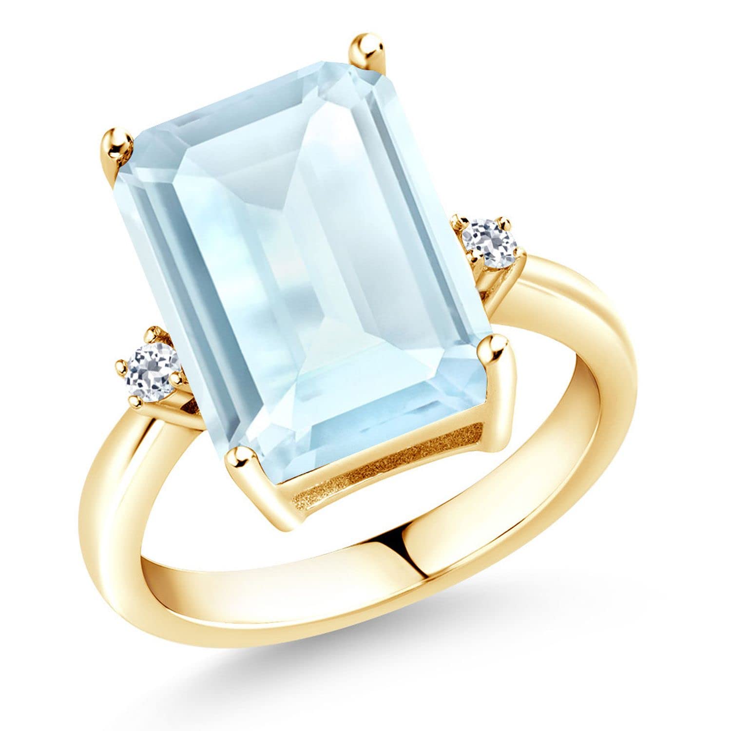 9.43 Ct Natural Sky Blue & White Topaz 18K Yellow Gold Plated Silver Ring for Women - Elegant Birthstone Jewelry Gift for Anniversary, Engagement & Special Occasions