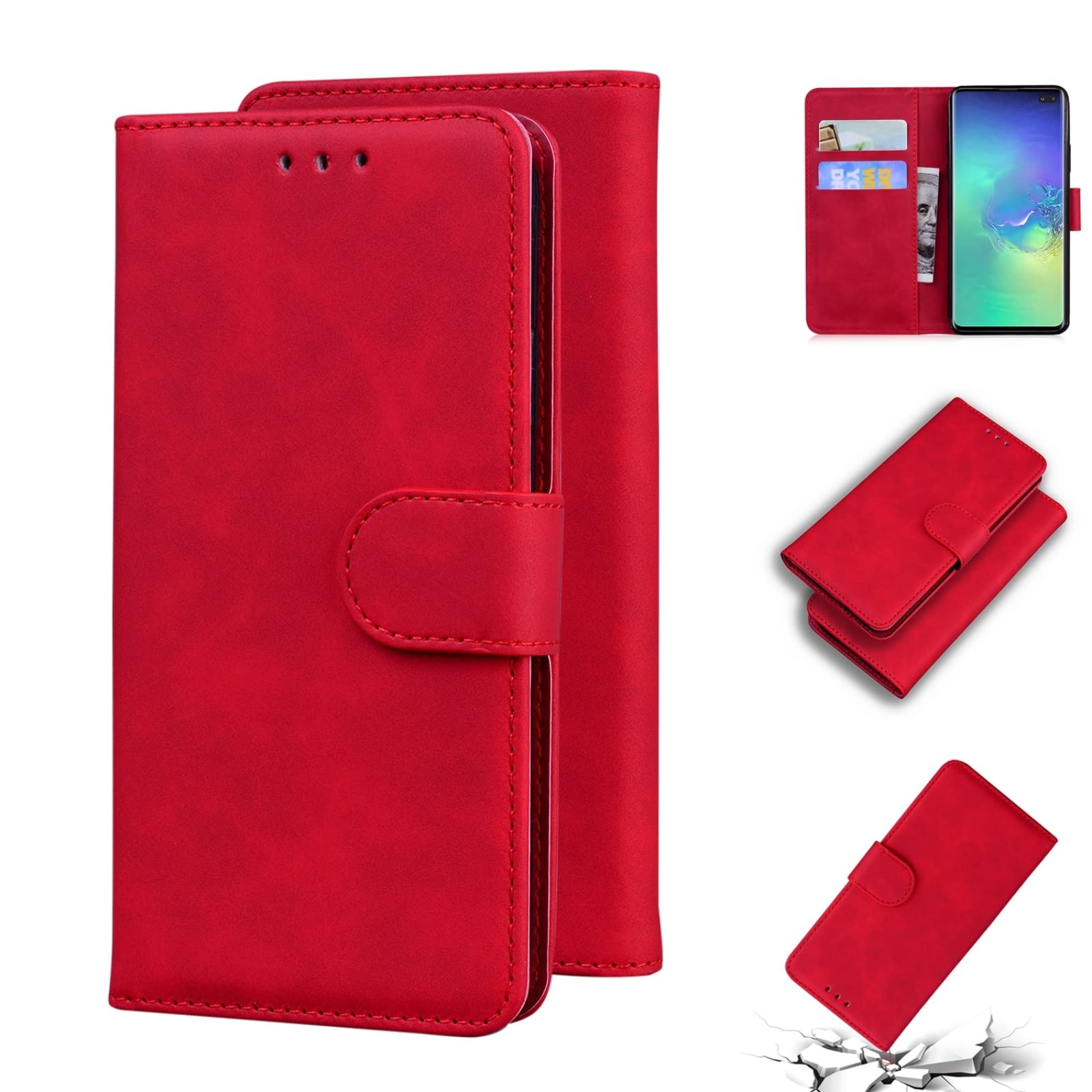 Premium Genuine Leather Flip Case for Samsung Galaxy S10+ - Ultra Slim Protective Cover with Soft Skin Feel (Red) | Perfect for Business Meetings & Everyday Use