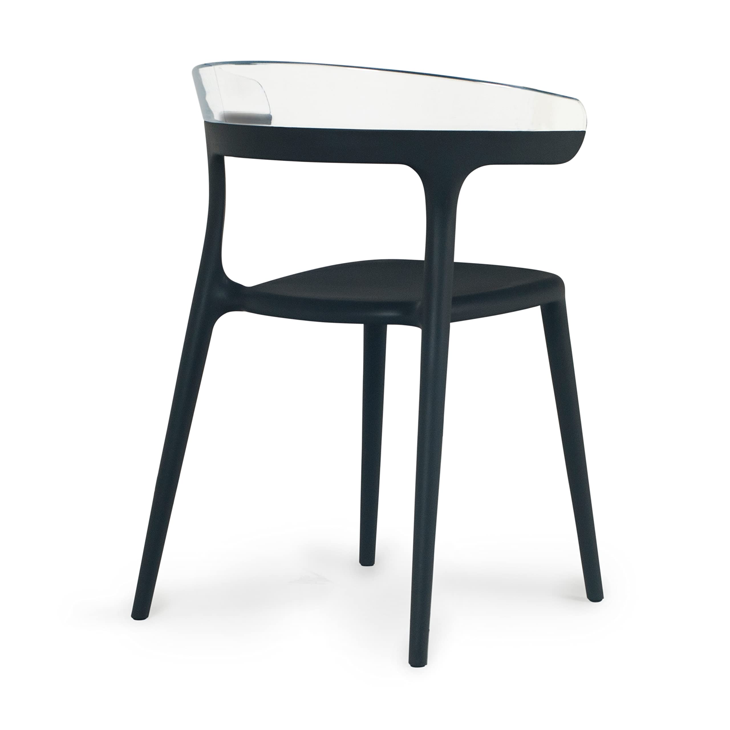 Modern Stackable Patio Dining Side Chair Set of 2 - Indoor/Outdoor Use - Black & Clear - Perfect for Backyard, Garden, Poolside or Balcony Seating