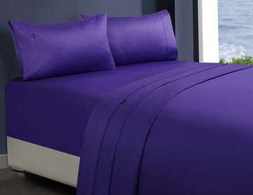 Luxury 1000 Thread Count Egyptian Cotton Fitted Sheet Set - 1 Double Size Sheet & 2 Pillowcases in Violet | Ultra Soft Bedding for Hotel, Home & Guest Room Use