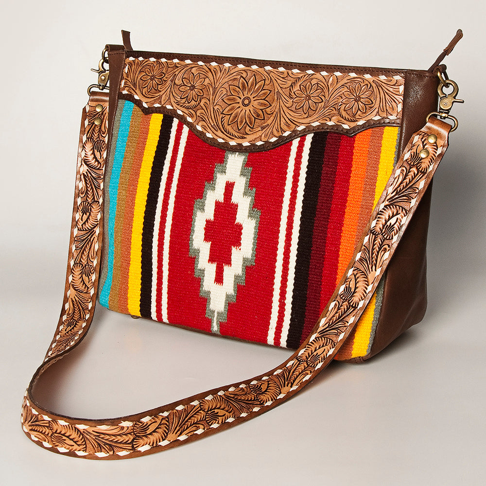 American Darling ADBGA255 Genuine Leather Western Crossbody Bag for Women - Hand Tooled Saddle Blanket Design - Perfect for Cowgirl Style, Rodeo Events & Everyday Use