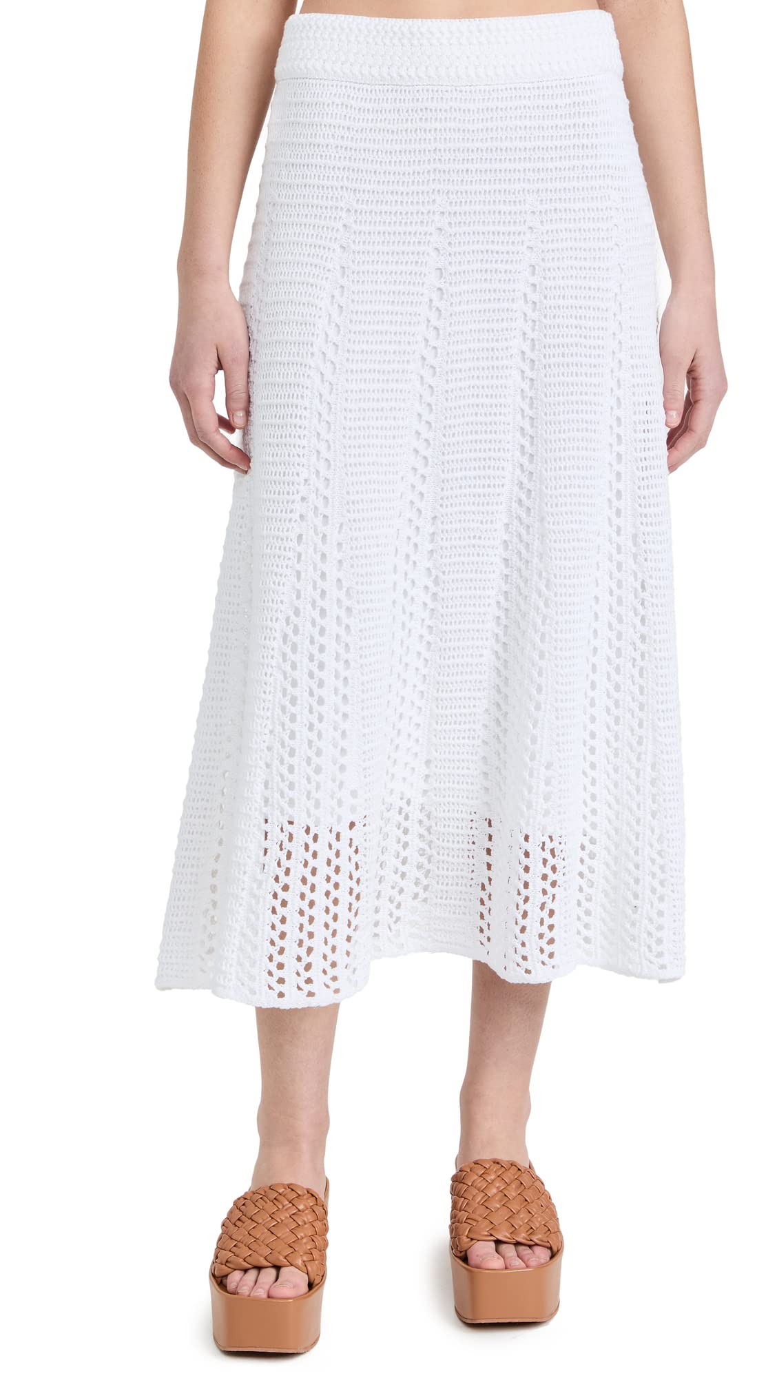 Vince Godet Crochet Skirt for Women - Elegant Flared Midi Skirt with High Waist & Side Slits - Perfect for Summer, Beach, Boho Outfits & Casual Wear