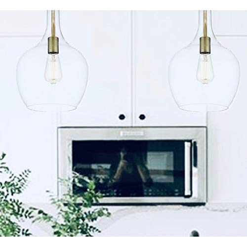 Vintage Style Clear Glass Mini Pendant Light with Antique Brass Gold Finish - Dimmable Modern Ceiling Fixture for Kitchen Island, Dining Room, or Bedroom Lighting