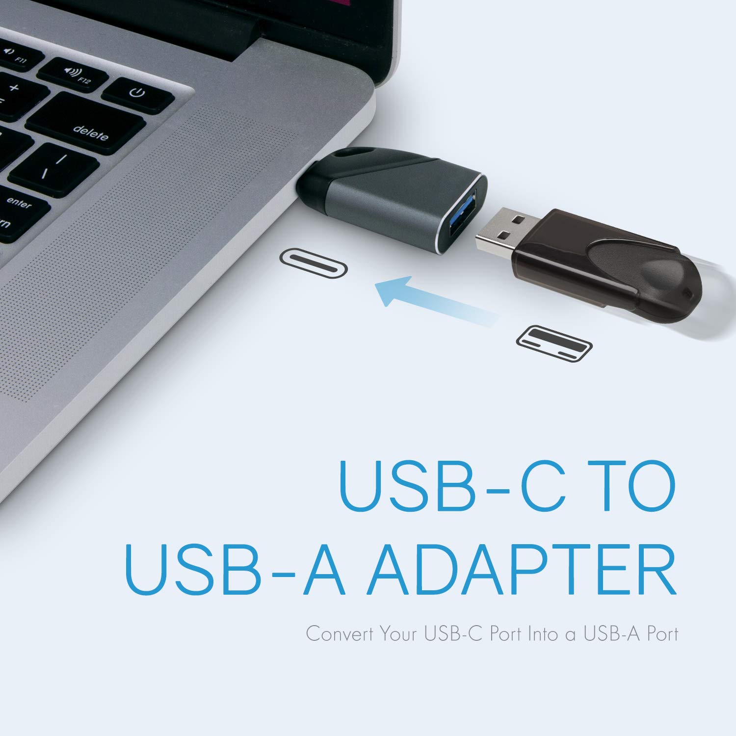Realm USB-C to USB-A Travel Adapter - High Speed Data Transfer Cable (480Mbps) for MacBook, iPad, Samsung Galaxy - Compact USB 3.0 Converter for Travel, Office & Home Use - Black (RLMH10BK)