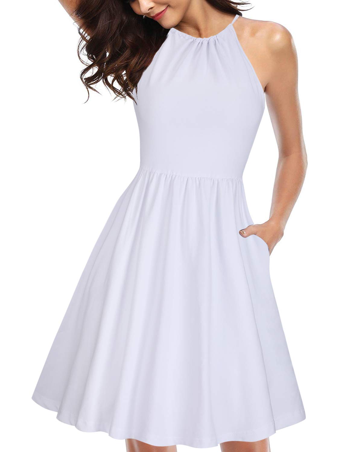 KILIG Women's Halter Neck Sundress - Sleeveless Summer Beach Dress with Pockets | Casual Flowy Maxi Dress for Vacation, Pool Party & Tropical Getaways