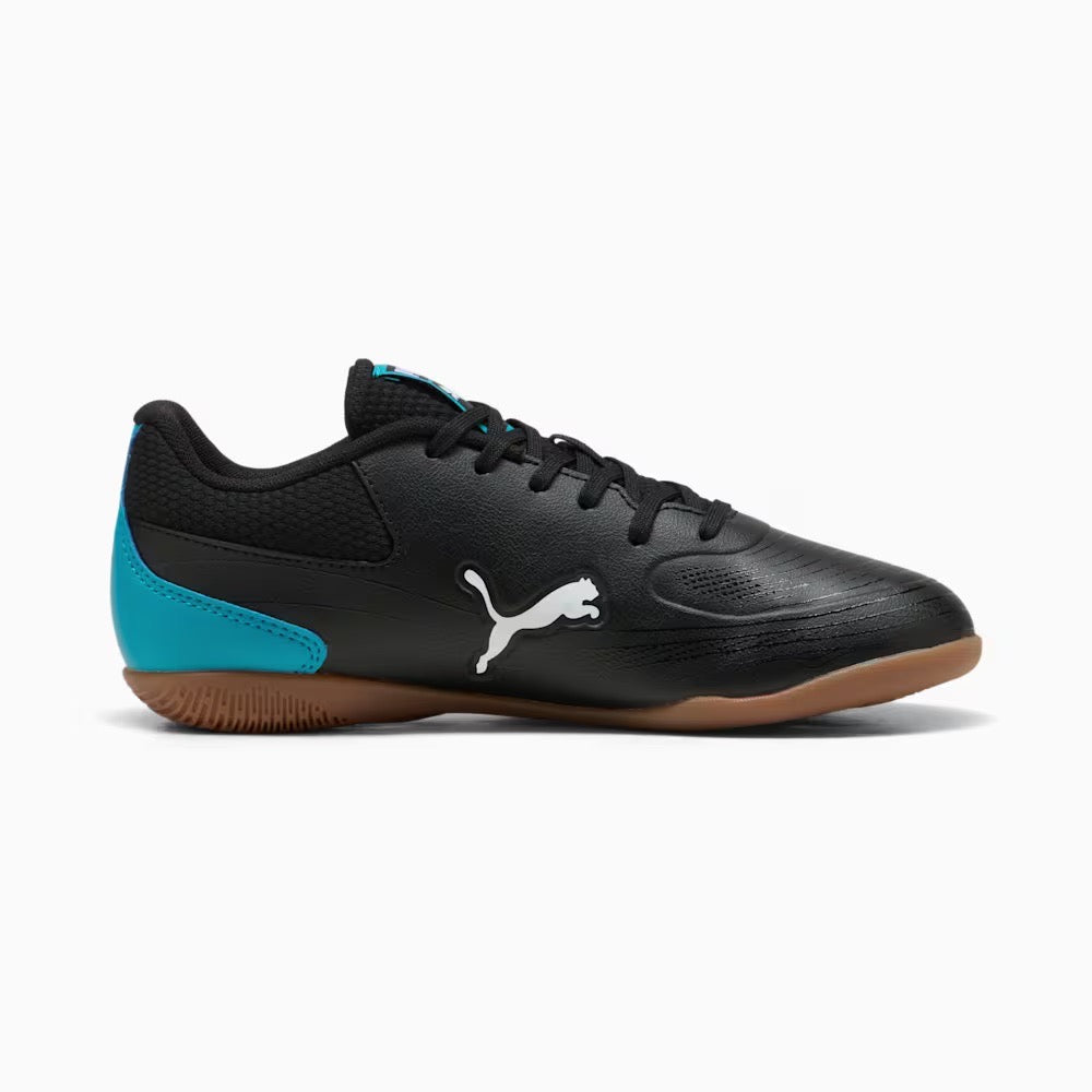 Puma Truco III Junior Indoor Soccer Shoes for Kids - Black, Aquatic, Tropical Blue, White | Perfect for Indoor Football Training & Games