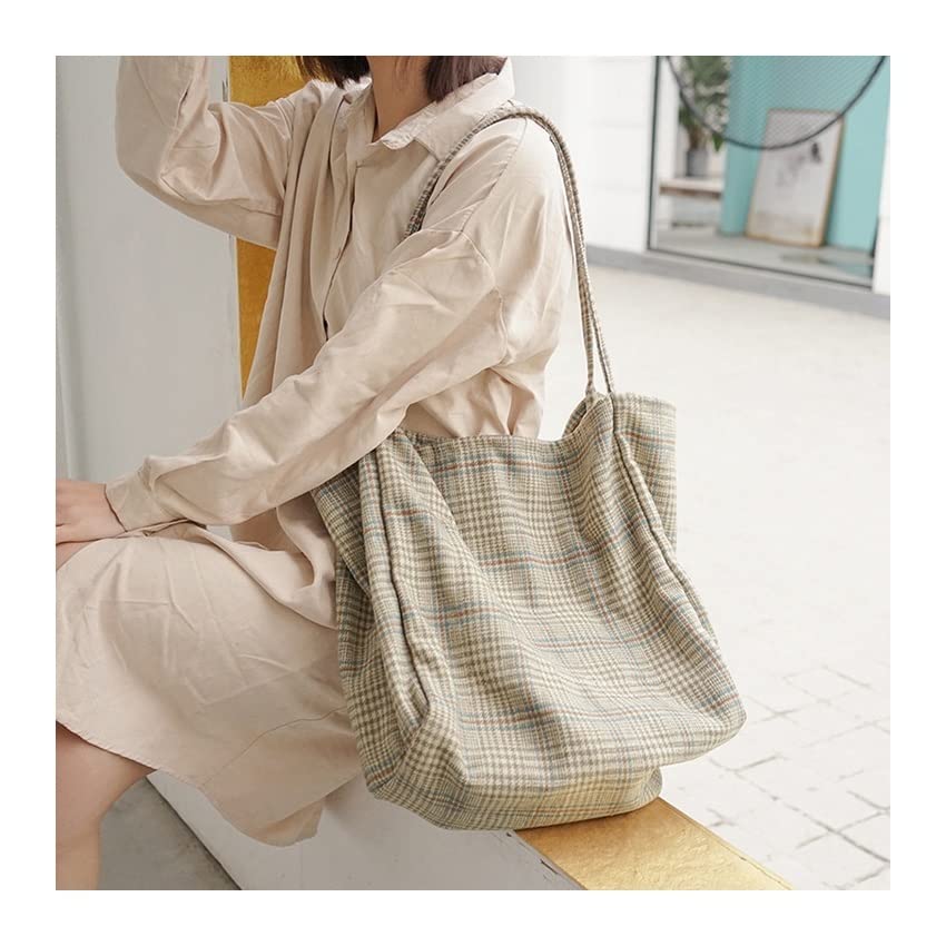 Stylish Women's Plaid Canvas Tote Bag - Extra Large Capacity Casual Shoulder Handbag for Women | Perfect for Work, Travel, Shopping & Daily Use (One Size, Color A)