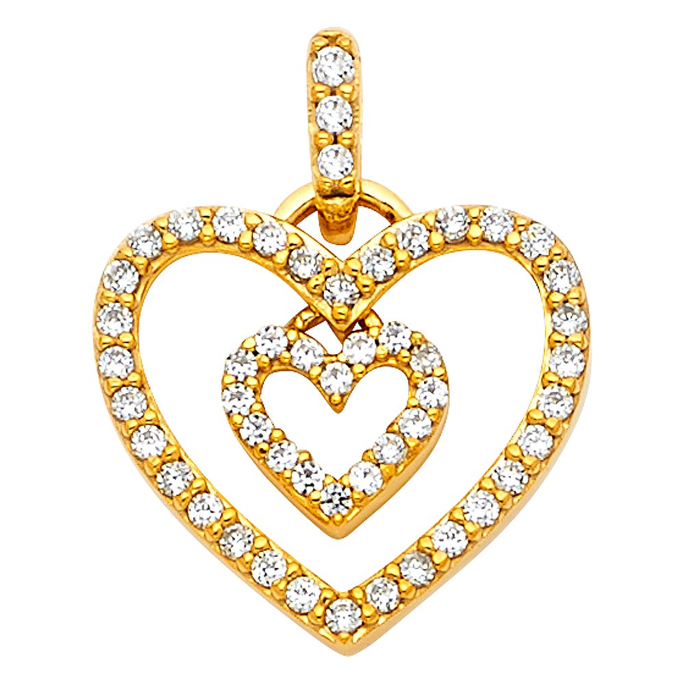 14K White or Yellow Gold Cubic Zirconia Heart Pendant Necklace - 15mm X 15mm CZ Jewelry for Women - Perfect Gift for Valentine's Day, Anniversary & Special Occasions