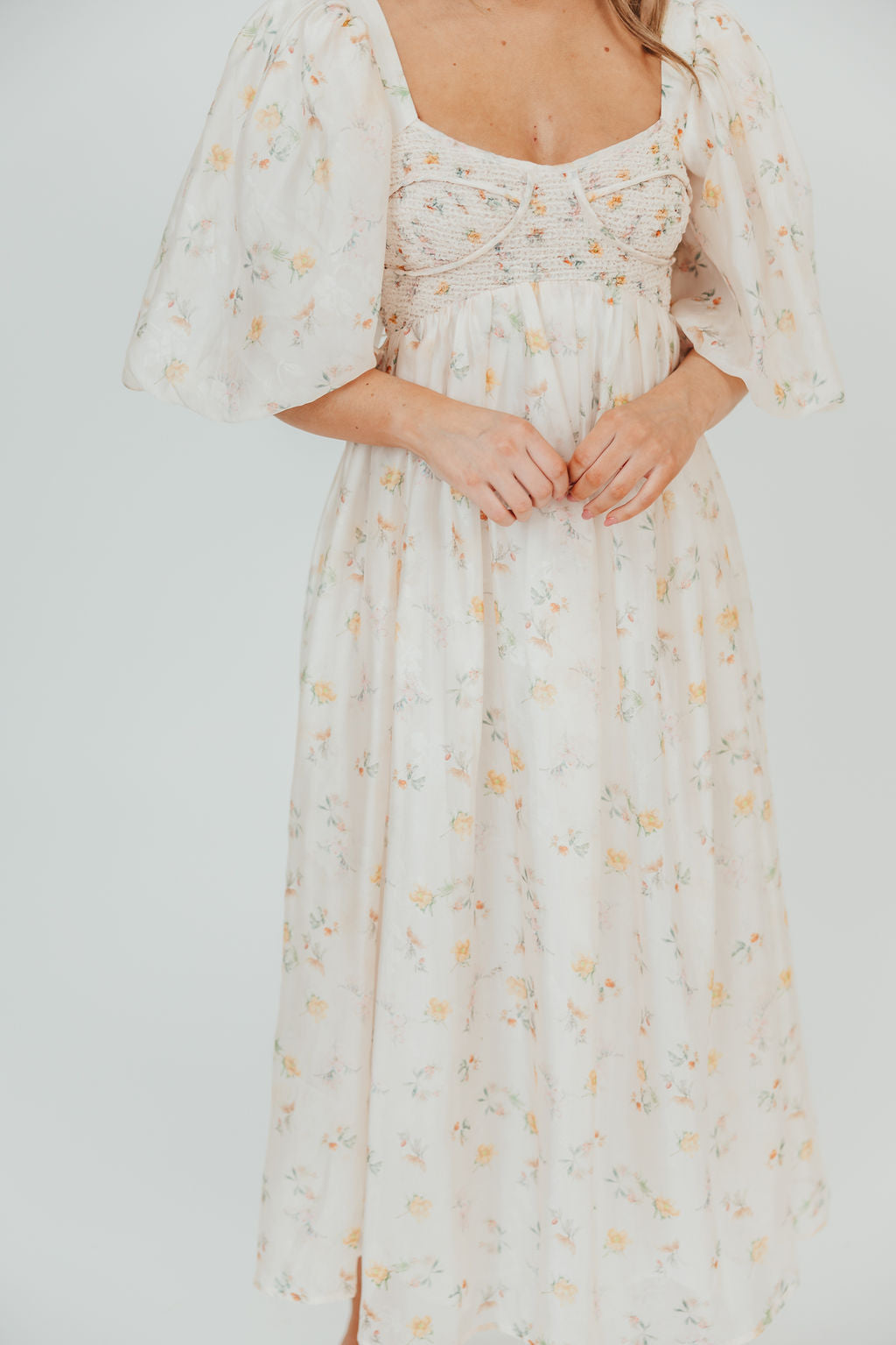 Harlow Maxi Dress - Tiny Yellow Floral Print, Bump Friendly Maternity Dress, Inclusive Sizing S-3XL | Perfect for Summer Vacations, Beach Weddings & Casual Outings