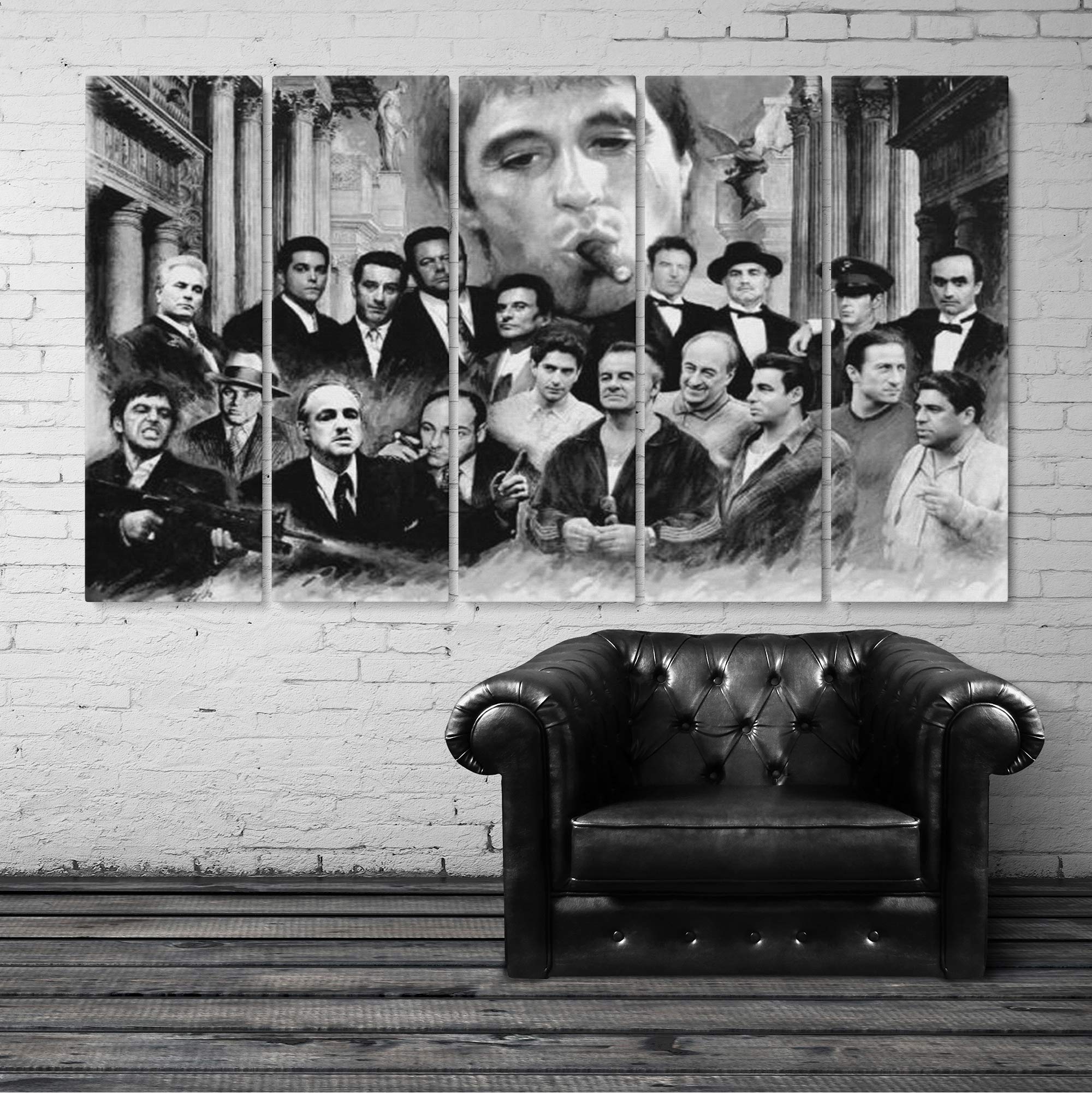 Famous Actors Canvas Wall Art Set - Scarface & Cinema Themed Home Decor (5 Piece) - Perfect for Living Room, Bedroom & Office Decorations