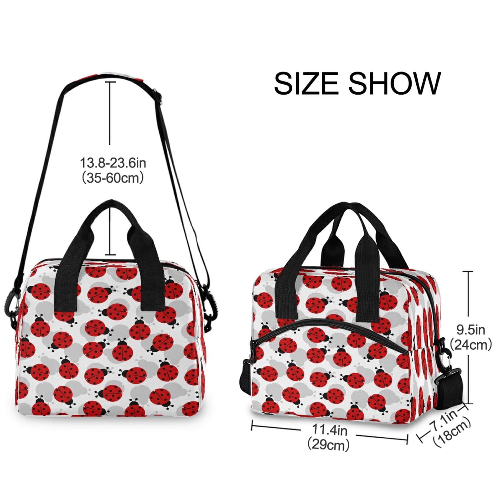 Reusable Insulated Lunch Bag with Animal Ladybugs Print - Thermal Cooler Tote for Office, School & Picnic | Adjustable Shoulder Strap | Eco-Friendly Food Container for Work, Hiking & Outdoor Activities