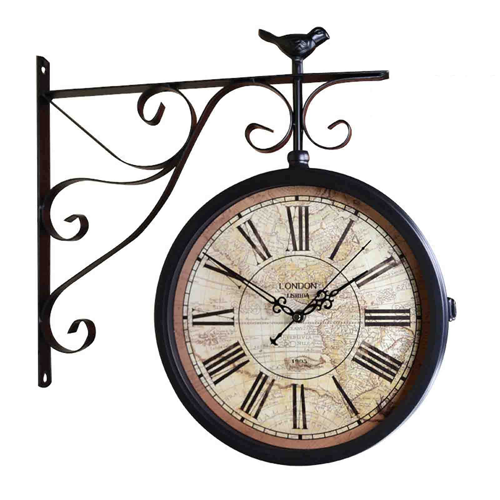 Vintage Double Sided Outdoor Wall Clock - Weatherproof Garden Clock with Roman Numerals - Industrial Farmhouse Decor for Patio, Backyard, Office & Indoor Wall Art - Perfect for Home, Cafe and Restaurant Decoration