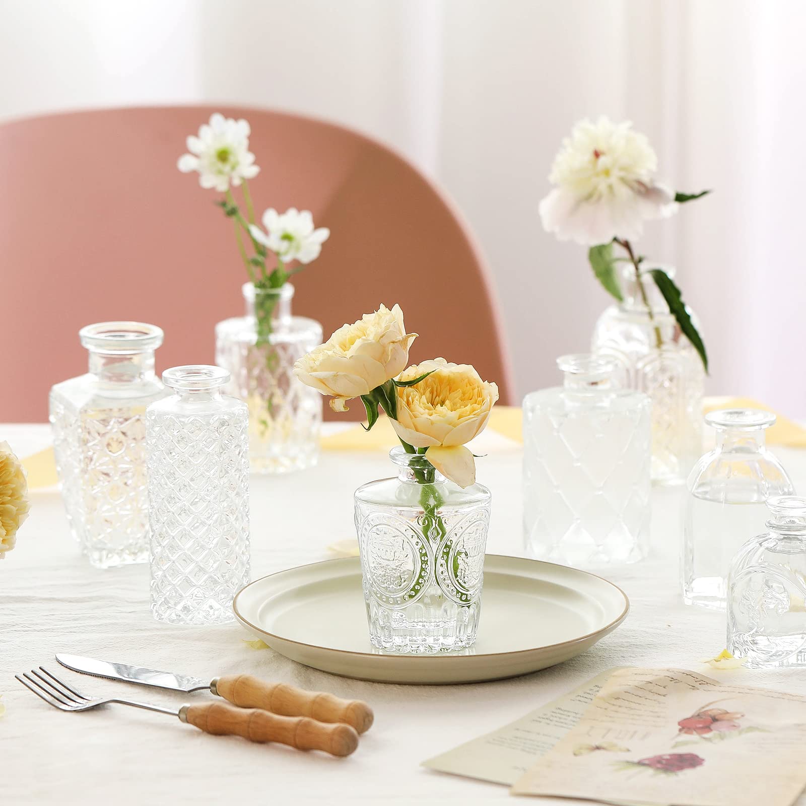 12 Pack Clear Glass Bud Vases - Small Flower Vases for Wedding Centerpieces, Rustic Home Decor & Table Arrangements - Perfect for DIY Floral Displays, Party Decorations and Gift Packaging