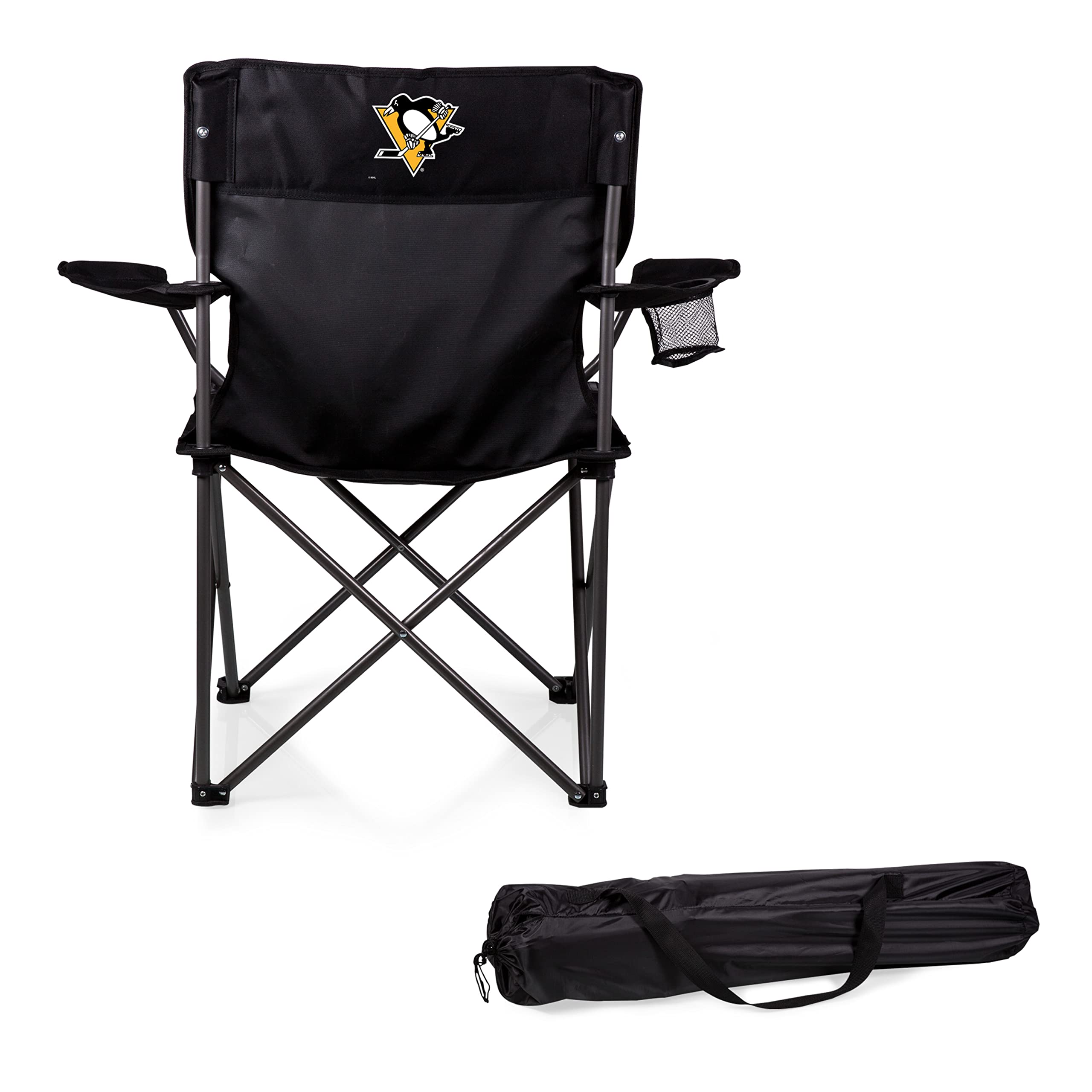 PICNIC TIME NHL PTZ Portable Folding Camp Chair - Lightweight Outdoor Picnic, Beach, Lawn, Tailgating Chair with Carry Bag (Black) - Perfect for Camping, Backyard, Sports Events & Travel