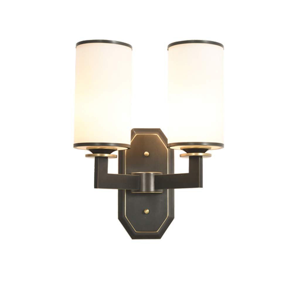 Luxury Copper Wall Lamps with Black Glass Lampshade - Double LED Light Fixtures for Living Room, TV Wall, Staircase & Porch - Energy Saving Eye Protection Lighting for Home Decor