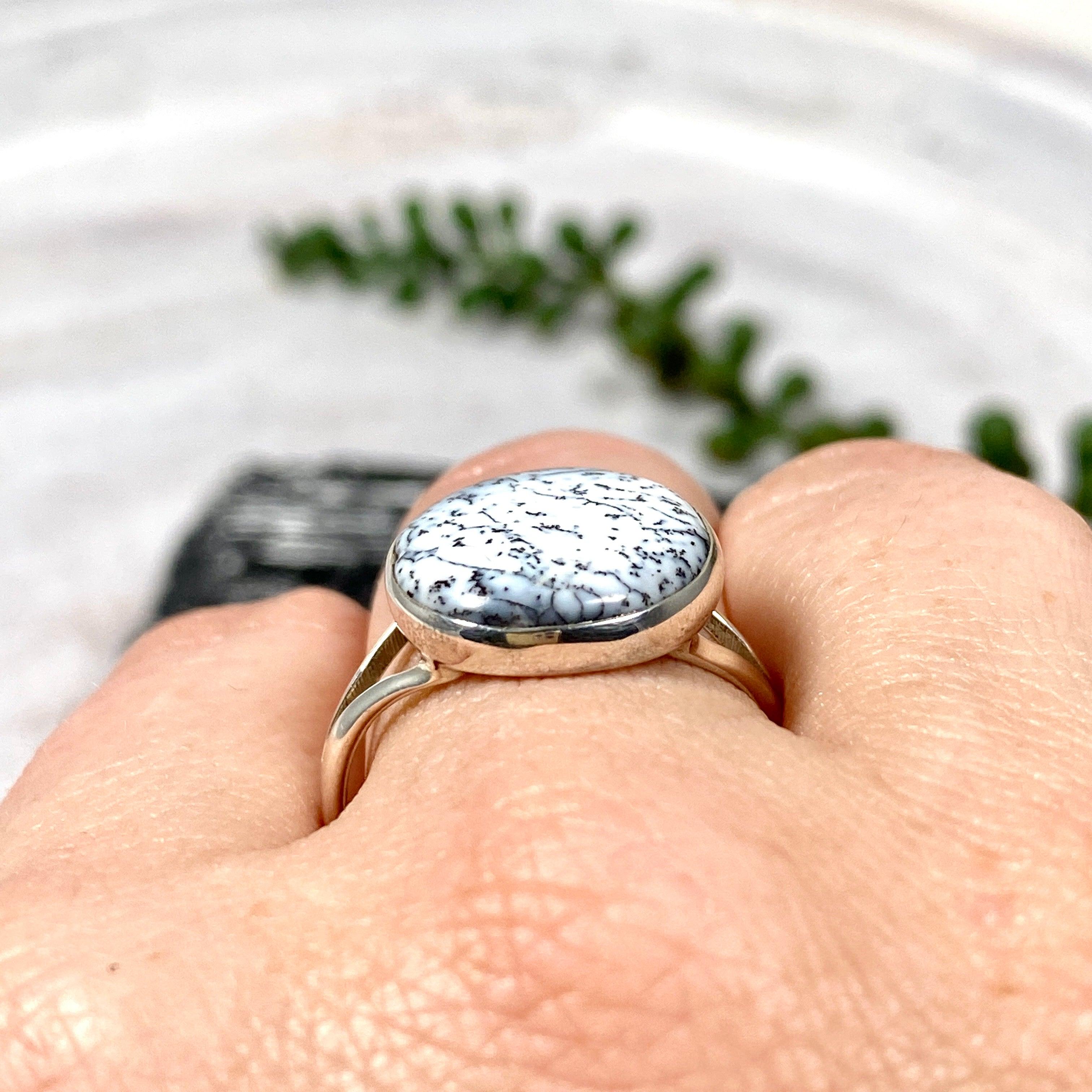 Dendritic Opal Round Ring Size 10 - KRGJ2295 | Elegant Handmade Jewelry for Women, Perfect for Weddings, Parties & Gifts