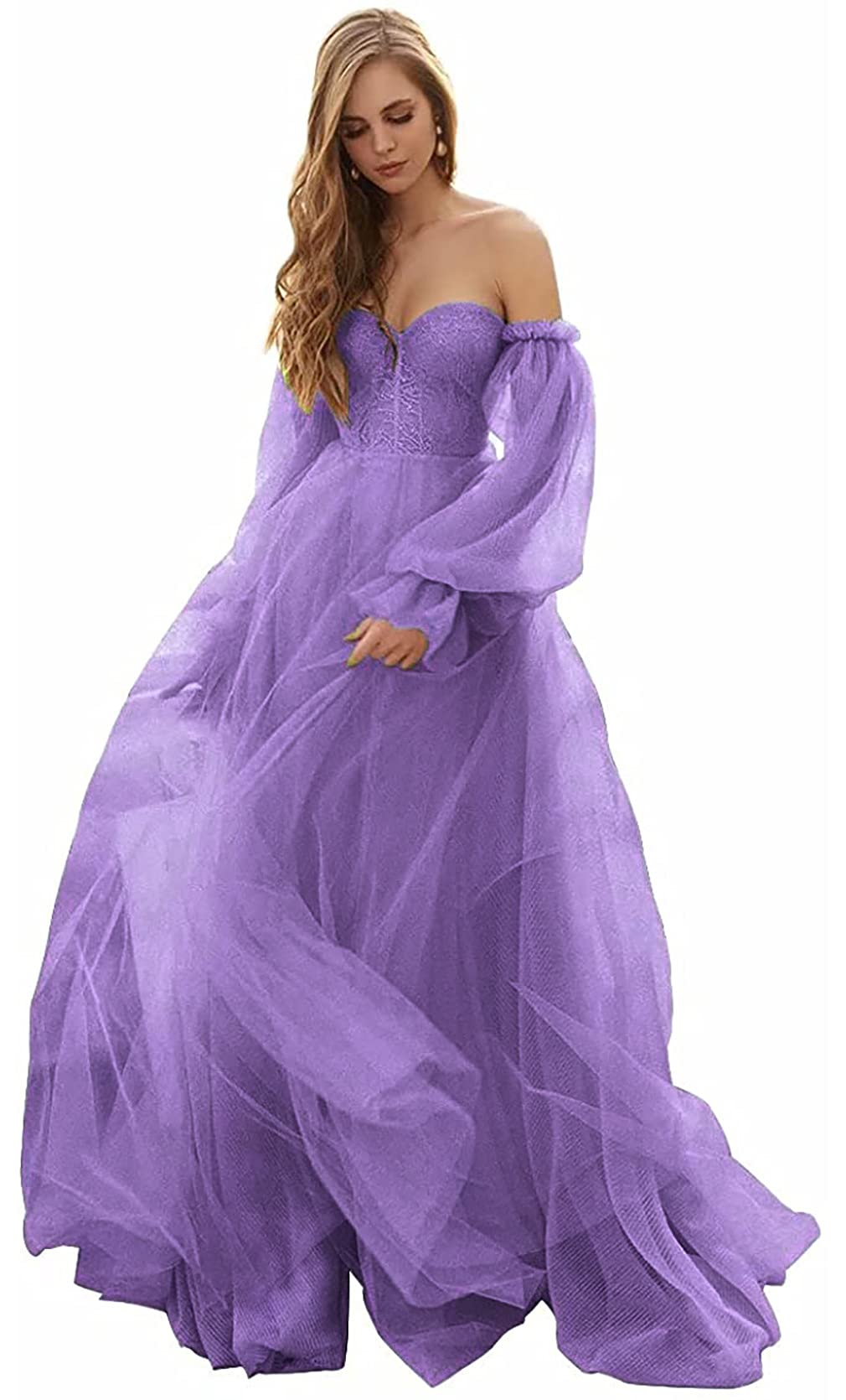 Elegant Off-the-Shoulder Puffy Sleeve Prom Dress - Long Tulle Ball Gown Formal Party Dress for Women | Perfect for Homecoming, Quinceañera & Princess-Themed Events