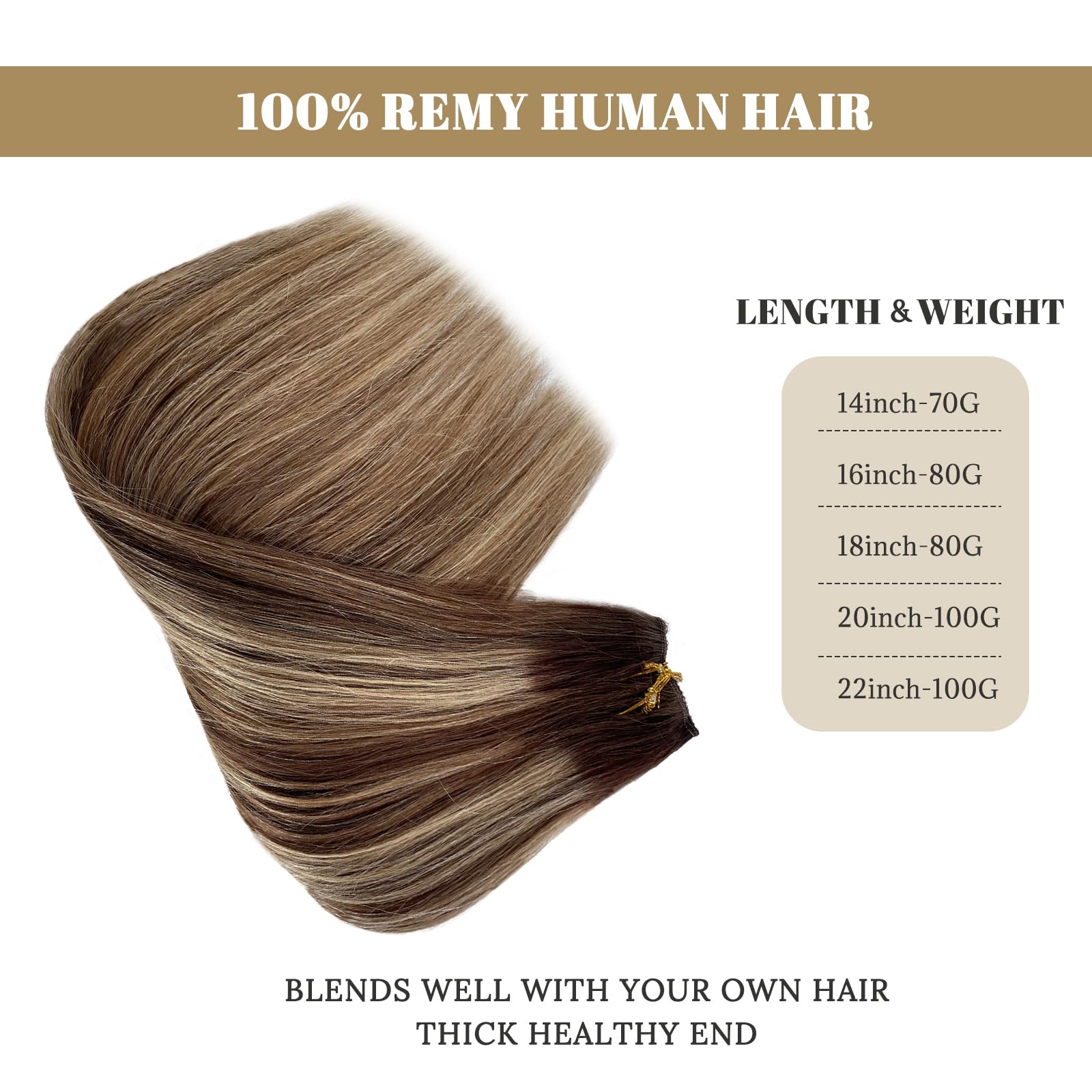 Halos 22Inch 100g Invisible Wire Real Human Hair Extensions - Strawberry Blonde Ombre Medium Brown - Natural Looking Hair Extensions for Volume & Length | Perfect for Parties, Weddings & Everyday Styling