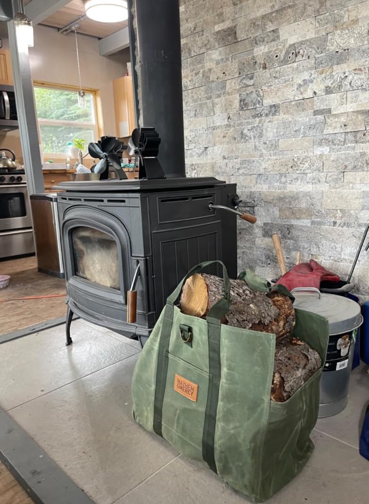 MAYHEM & MERCY Waxed Canvas Tote Bag - Durable Firewood Carrier for Camping & Fireplace - Hunter Green Wood Log Storage Bag - Perfect for Outdoor Adventures, Fireplace Use & Home Decor