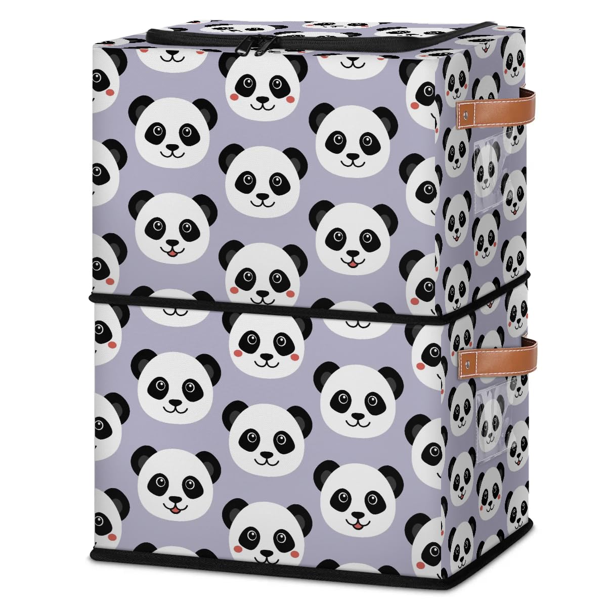 Cute Panda Fabric Storage Bins with Zipper Lid - Kawaii Animal Storage Baskets for Clothes & Organizing - Stackable Cube Bin Boxes with Steel Frame for Shelf, Closet & Home Organization (2 Pack) - Perfect for Kids' Room, Nursery & Toy Storage