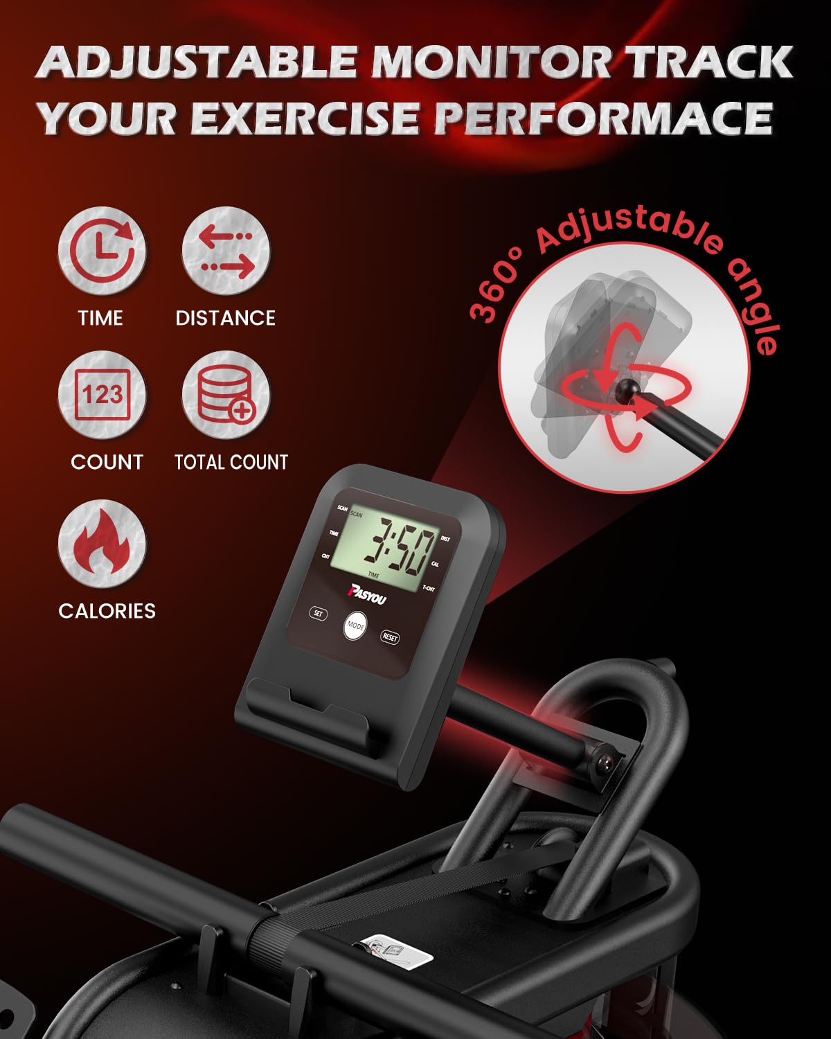 PASYOU Water Rowing Machine for Home Use - 350LBS Weight Capacity, Bluetooth Connectivity & LCD Monitor - Perfect for Cardio Workouts, Full-Body Training and Home Gym Fitness