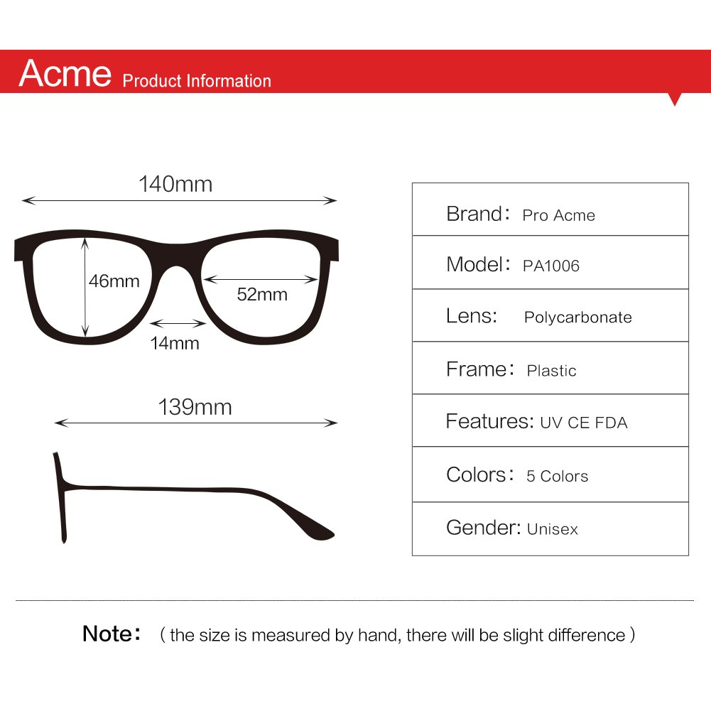 Acme Clear Frame Non-Prescription Glasses for Women & Men - Perfect for Reading, Computer Use, and Fashion Accessories