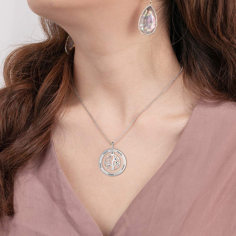 Personalized Tree of Life Necklace for Women - Custom Mother & Grandmother Jewelry with 2-9 Simulated Birthstones & Engraved Names - Meaningful Gift for Mom, Birthday, Anniversary & Mother's Day - Perfect for Family Reunions, Special Occasions & Everyday Wear