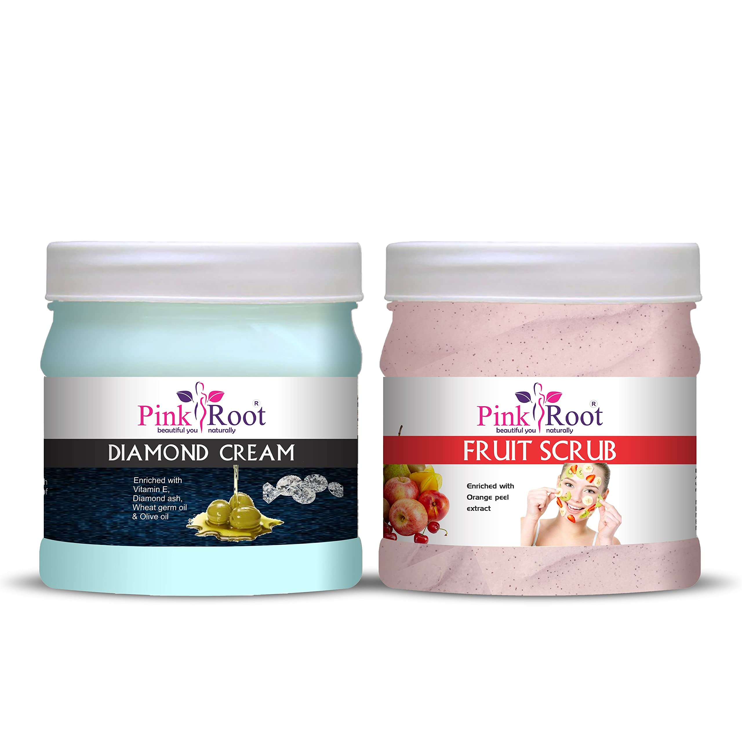 Pink Root Diamond Cream 500g with Fruit Scrub 500g - Brightening & Exfoliating Skincare Set for Glowing Skin | Perfect for Daily Face & Body Care Routine