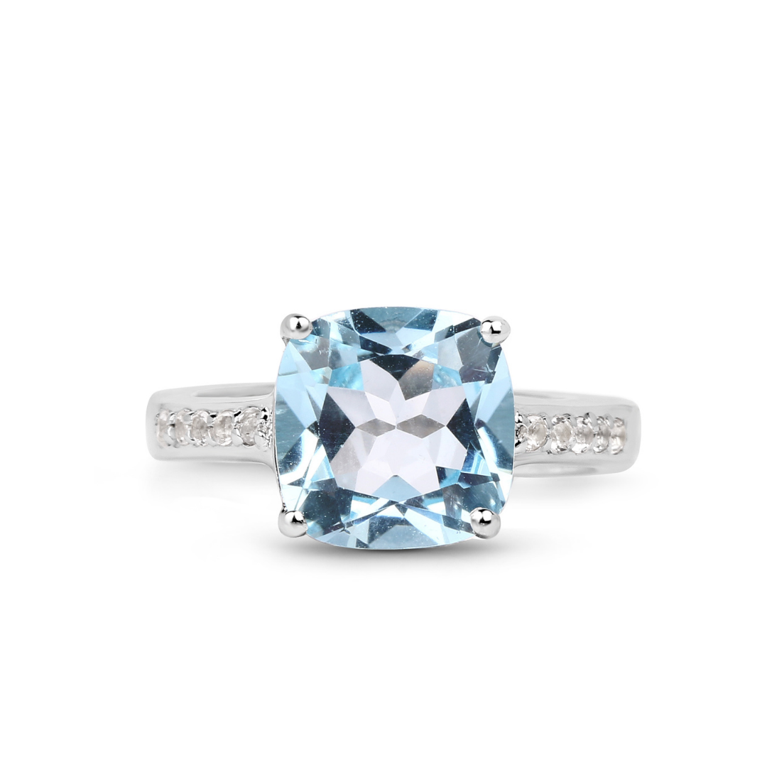 Blue Topaz Solitaire Ring with White Topaz Accents - Elegant 925 Sterling Silver Engagement Ring for Women, Perfect for Valentine's Day, Anniversary & Proposal Gifts