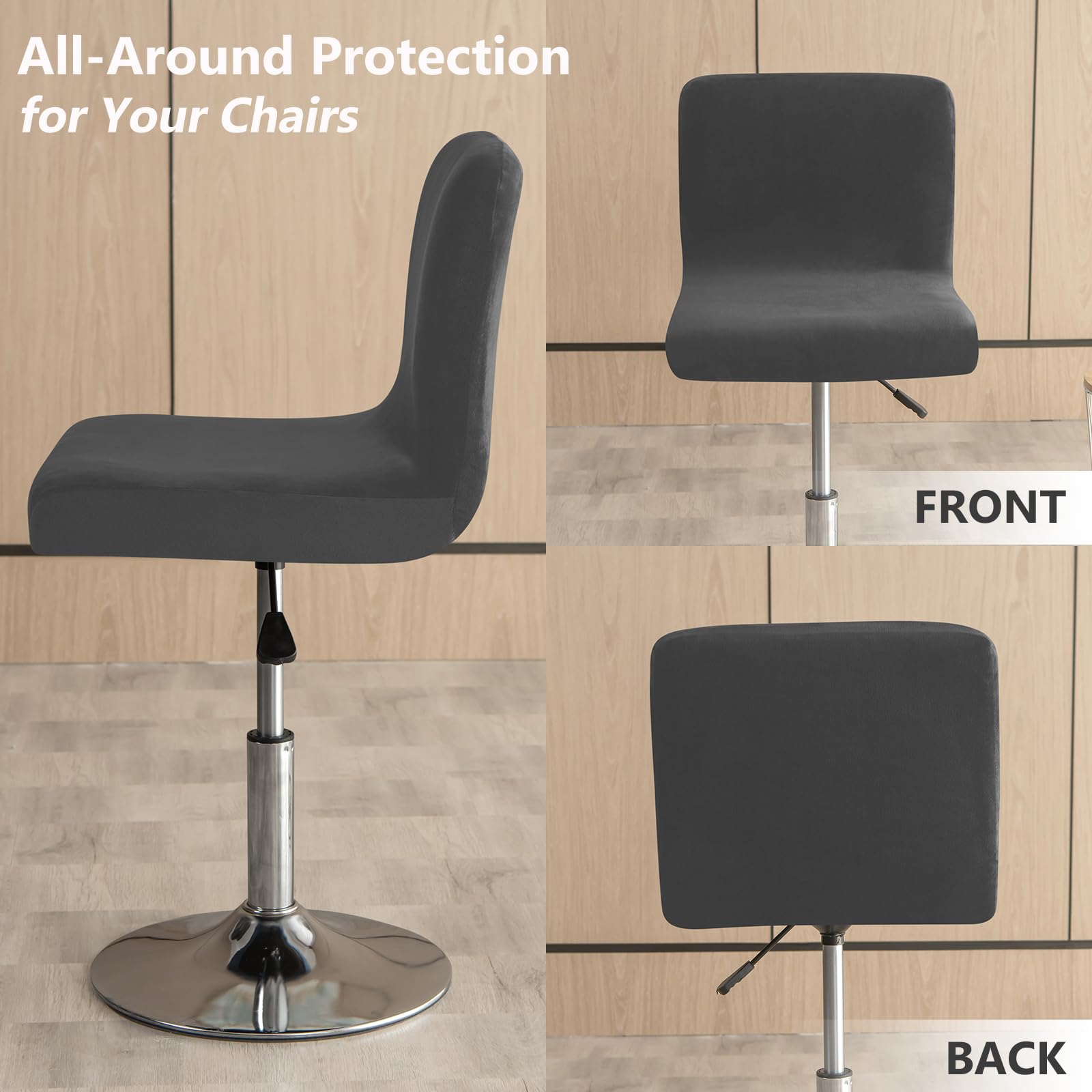 Gollense 4 Pack Velvet Stretch Bar Stool Covers with Backs - Washable Square Swivel Pub Counter Stool Chair Slipcovers with Elastic Bottom for Low Short Back Chairs (Black) | Perfect for Home Bars, Kitchen Islands, and Dining Room Decor