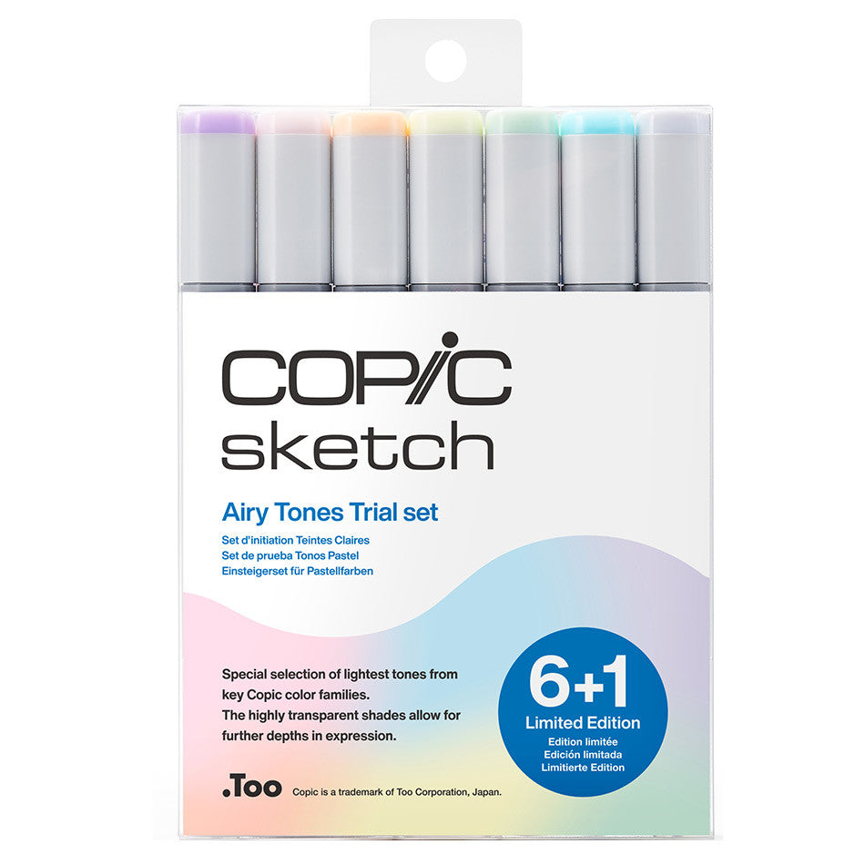 Copic Airy Tones Trial Set 6+1 Limited Edition Markers - Alcohol-Based Sketching & Illustration Art Supplies for Beginners & Professionals - Perfect for Manga, Comics, Fashion Design & Calligraphy