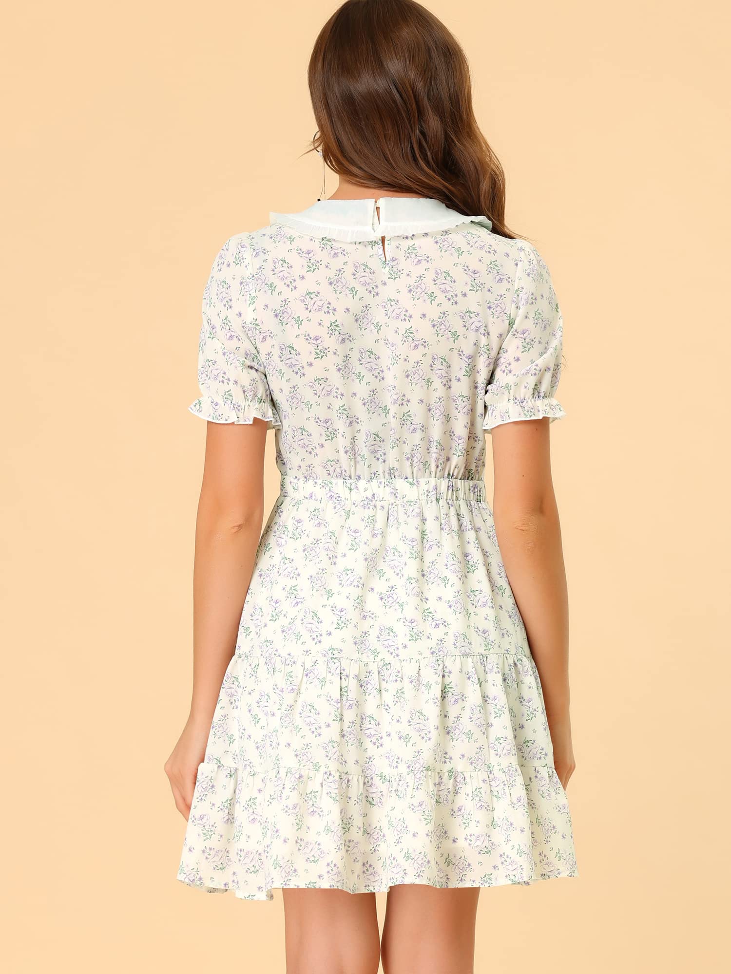 Allegra K Women's Floral Tiered Hem Flare Dress with Peter Pan Collar - Perfect for Summer Weddings, Garden Parties & Casual Outings